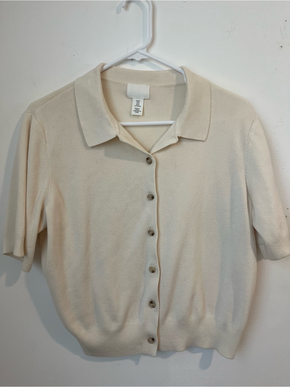 H&M Cream Short-Sleeve Button-Up Polo Top